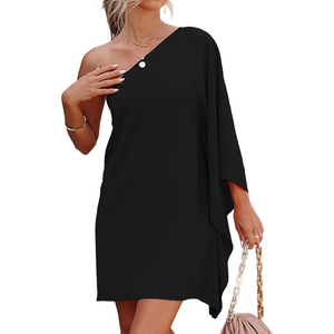 Robes de cocktail décontractées à une épaule pour femmes pour les fêtes de club d'été moulante en coton respirant avec design précipité - Product Image 1