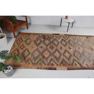 Vintage Turkish <b>Runner</b> <b>Rug</b> 4.6x12.2 ft (139x373 cm), Brown Animal Print Kilim <b>Rug</b> - Product Image 4