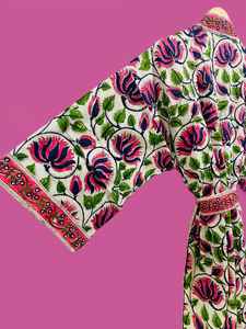 Bata Kimono de Algodón con Estampado Floral Hecho a Mano, Tallas Grandes, para Mujer, Estilo Indio, Ligera, para Descansar - Product Image 2