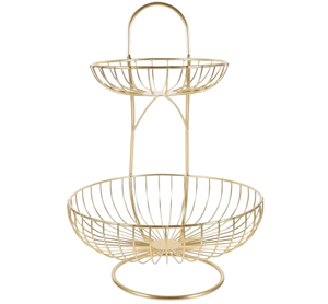 Nouvel arrivage de panier de rangement en fil doré de style unique à 2 niveaux en métal pour la décoration de table du salon - Product Image 1