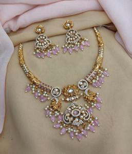 Conjunto de collar Hasli con acabado mate CZ para mujer, perfecto para ropa de fiesta, conjunto de collar de lujo con pendientes, último y único diseño - Product Image 4