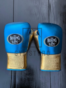 ถุงมือฝึกชกมวยไม่ใช้ชีวิตแบบไม่ใช้โลหะสีน้ำเงิน/โลหะสีทองหนังแท้ปรับได้ทุกนิ้วตามต้องการ - Product Image 6