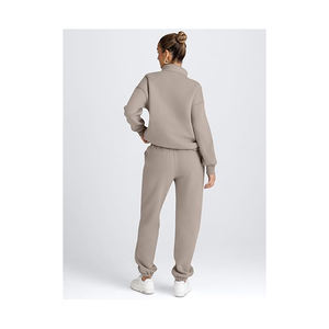 ชุดเสื้อผ้า2ชิ้นแนวลำลองของผู้หญิงกางเกงเอวลอยลายทางมีซิปแขนยาวกางเกงขาสั้นสีทึบสำหรับกีฬากลางแจ้ง2025ฤดูใบไม้ร่วง - Product Image 5