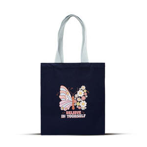 กระเป๋าโท้ทลายผีเสื้อพร้อมซิปปิด ตกแต่งด้วยงานปัก ทำจากผ้าแคนวาสและโพลีเอสเตอร์ สำหรับใช้งานได้หลากหลายในชีวิตประจำวัน - Product Image 1