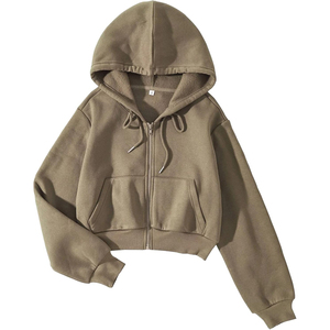 Venta al por mayor de alta calidad de moda liso logotipo personalizado de impresión 100% algodón corto de las mujeres de gran tamaño Crop Top señoras sudaderas con capucha - Product Image 2