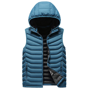 High Quality Men's <b>Hooded</b> Quilted Puffer Vest Thermal Sleeveless <b>Body</b> <b>Warmer</b> Custom Logo Polyester/Nylon Color Blocked Wholesale - Product Image 1