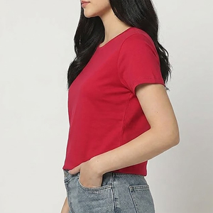 Premium Quality 100% Cotton Breathable O-Neck <b>Crop</b> <b>Top</b> Fit Short Sleeves Solid Color Women T shirt Lightweight Summer Wear Shirt - Product Image 5