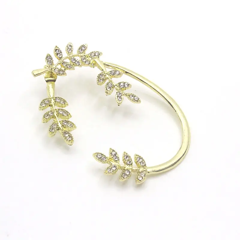 Wholesale cuff luxury crystal women gold olive leaf earrings