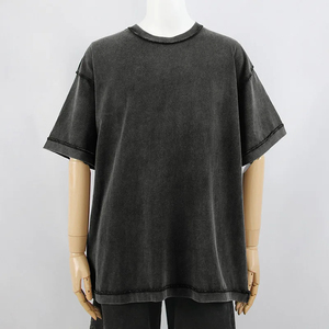 High Quality 100% Cotton <b>Acid</b> Washed 240Gsm Heavyweight Men's T-Shirt Customized <b>Drop</b> Shoulders Blank Unique T-Shirts - Product Image 3