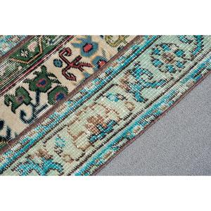 Alfombra Pequeña Vintage de 1.6x3.3 pies (50x101 cm), Alfombra Turca Azul Ombré - Product Image 5