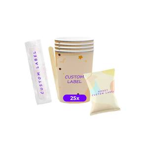 Gobelets en papier jetables compostables + agitateurs + miel 25 pièces sac logo personnalisable Étiquette personnalisée KIT Keep Calm - Product Image 1