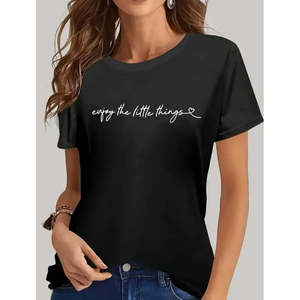 Blusa Básica de Viscosa de Manga Corta para Mujer con Estampado Frontal, 37804 - Negro - Product Image 4