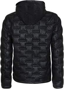 Blouson aviateur matelassé en cuir à capuche pour homme - Product Image 6