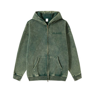 Sweat à capuche Homme Acid Wash Design Unique Durable Respirant Fermeture Éclair Offre Spéciale Hiver XS Taille Puff Technics Motif uni teint - Product Image 1