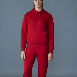 Latest <b>Red</b> Color Blocked Custom Design Solid Printed Knitted Women Pullover Sweatshirts and <b>Hoodies</b> Customized - Product Image 4