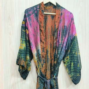 Haute qualité femmes vêtements d'été maison manteau japonais Kimono Robe indien Vintage recyclé soie Sari Kimono Maxi indien Vintage S - Product Image 1
