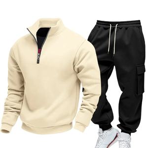 Sudadera de hombre 100% algodón polar transpirable de 380g, gruesa, informal, deportiva, estilo urbano, de punto liso, de invierno, con media cremallera y ajuste holgado. - Product Image 4