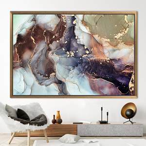 Tableau sur toile élégant et moderne à imprimé marbre - Abstrait, scintillement doré, 1P : encadré or - Product Image 1