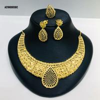 Parure Classique Femme Éthiopienne en Laiton Plaqué Or 24K, Collier et Boucles d'Oreilles Goutte d'Eau, Chaîne Maille Cubaine, Bijoux Tendance