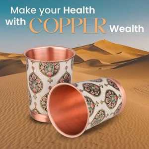 แก้วทองแดงบริสุทธิ์พิมพ์ลายนกยูงและงานศิลปะดอกไม้สำหรับคอลเลกชันห้องครัวที่ทันสมัย - Product Image 4