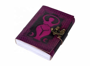 สมุดโน๊ตหนังแท้ลายนูนสำหรับแม่เทพธิดาสีชมพูสมุดโน๊ต wicca คนป่าเถื่อนพร้อมโลหะ C-LOCK - Product Image 3