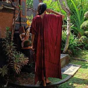 Women Tie Dye Floor-Length Natural Washable Long <b>Kaftan</b> Dress V Neck Loose Fit Boho Beach Resort Wear Gown - Product Image 3