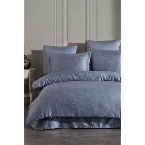 Varol Lyosel Jacquard Duvet Cover Set Double Size Indigo Eve Floral Pattern 100% Cotton 300TC 4pcs Home Wedding Hospital Use - Product Image 1