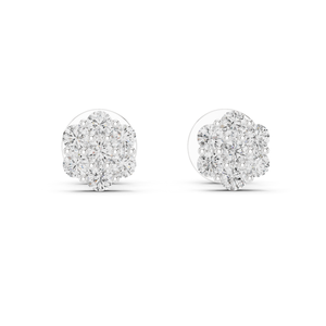 Pendientes de Oro Blanco de 14K con Diamantes Cultivados en Laboratorio, Diseño Floral, Chapados en Rodio, Lujo Imperial Bloom - Product Image 1