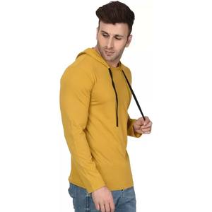 T-shirt à capuche col rond manches longues coupe ajustée en coton mélangé pour hommes - Product Image 2