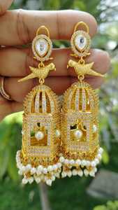 Luxury Pinjra Jhumka <b>Earrings</b> For Women In Rose gold & Gold Plating Traditional Indian Cage-Style <b>Dangle</b> <b>Earrings</b> Ethnic Jewelry - Product Image 2
