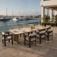 Ensemble de table à manger d'extérieur en acier inoxydable avec chaises en aluminium pour les projets de restaurants en plein air des clubs nautiques et des complexes hôteliers
