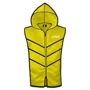 Nouvel ensemble de vêtements d'entraînement d'été en satin jaune, comprenant une veste à capuche, un short et une ceinture, respirant, sans manches, pour la boxe, tissu polyvalent - Product Image 3