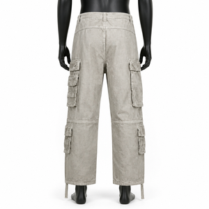 Pantalons cargo pour hommes les plus vendus en gros, pantalons cargo beige délavés, pantalons cargo de haute qualité à jambes larges, pantalons multi-poches pour hommes, streetwear - Product Image 2