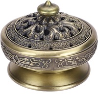 Porte-encens en métal en cuivre Antique de forme ronde, brûleur d'encens en forme de cendrier pour la maison et le bureau