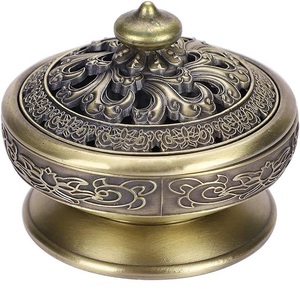 Porte-encens en métal en cuivre Antique de forme ronde, brûleur d'encens en forme de cendrier pour la maison et le bureau - Product Image 2
