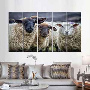 Elegante Impresión en Lienzo de Ovejas: Decoración Moderna para Pared de Estilo Rústico, Juego de 5 Lienzos - Product Image 1