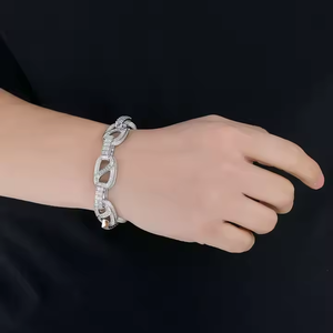 Bracelet circulaire élégant 7 pouces en argent 925 avec diamants Moissanite étincelants bijoux glacés de luxe pour hommes et femmes - Product Image 4