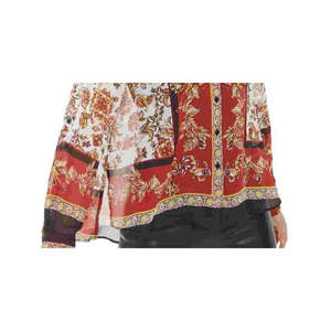 INC International Concepts Camicetta Casual da Donna in Chiffon Rosso Taglia Piccola con Stampa Floreale e Motivo Sciarpa - Product Image 3