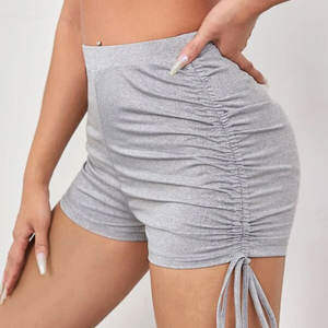 Short décontracté en Polyester pour femme gris, uni, légèrement extensible, cordon de serrage, nœud latéral - Product Image 3