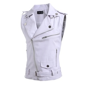<b>Men's</b> Red <b>White</b> Faux Leather <b>Vest</b> with Zipper PU Material Irregular Waistcoat Stand Collar-High Street Style - Product Image 3