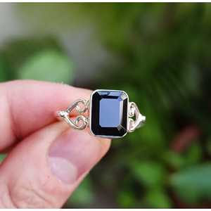 Black Onyx <b>Ring</b> Handmade Dainty <b>Emerald</b> Cut Sterling <b>Silver</b> Boho Statement <b>Ring</b> Birthday Gift for Her - Product Image 5
