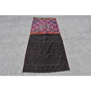 พรมปอกระเจาตุรกี3 x 7.2ft วินเทจแบบมีสไตล์วินเทจผ้าทอสี่เหลี่ยมแบนสีดำลายเย็บปะติดปะต่อกันสำหรับวัยรุ่น - Product Image 1