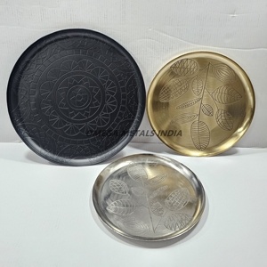 Luxueux plat d'autel doré antique 3 pièces avec un design inspiré de l'arbre sur des plaques en acier inoxydable durables pour une utilisation rituelle - Product Image 3