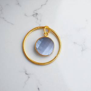 10 MM rond gris oeil de chat pierre précieuse lunette pendentif à breloque-14k plaqué or bricolage pendentif-breloques en gros en argent 925 - Product Image 1