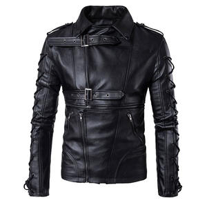 Chaqueta de cuero informal para hombre al por mayor con estilo de calle, nuevo diseño de moto, chaqueta lateral con cinturón de fabricante - Product Image 2