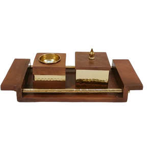 ที่ใส่ธูปไม้รูปทรงสี่เหลี่ยมพร้อมถาดไม้พร้อมด้ามโลหะชุบทองใหม่ล่าสุด - Product Image 1