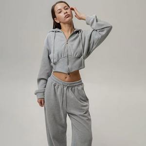 ชุด2ชิ้นเสื้อคาร์ดิแกนแขนยาวมีซิปสำหรับผู้หญิงกางเกงผ้ายืดยืดหยุ่นผ้าสแปนเด็กซ์/ ผ้าฝ้ายใส่สบายสำหรับฤดูใบไม้ร่วง - Product Image 1