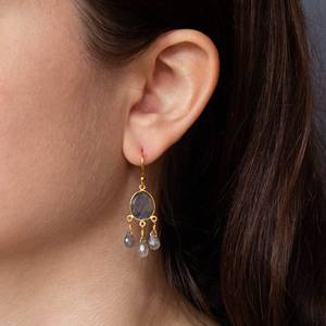 Boucles d'oreilles pendantes en argent sterling 925 plaqué or avec pierre précieuse de labradorite vêtements quotidiens à la mode pour les filles pour les mariages et les cadeaux - Product Image 3