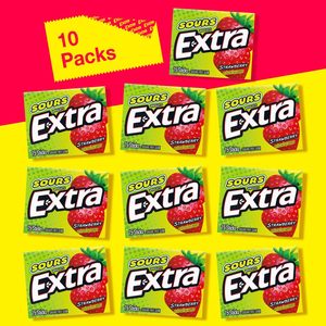 Chewing-gum EXTRA SOURS à la fraise sans sucre, bonbons acidulés aux fruits, paquet de 15 bâtonnets, 10 unités - Product Image 3