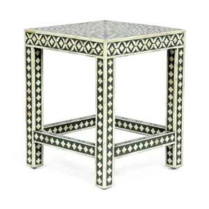 Indian Artisan Bone Inlay Stool <b>for</b> Timeless Home Decor Elegant Handcrafted Console Accent Proudly Offered - Product Image 4